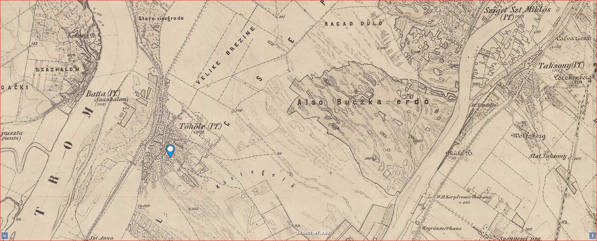 Tököl(e)_Magyar Királyság térképe-1869-1887